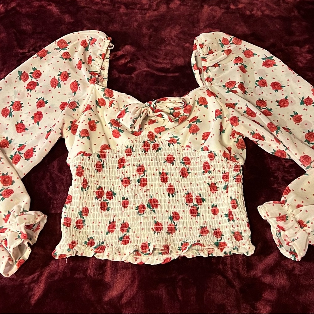 Elegant Floral Smocked Blouse